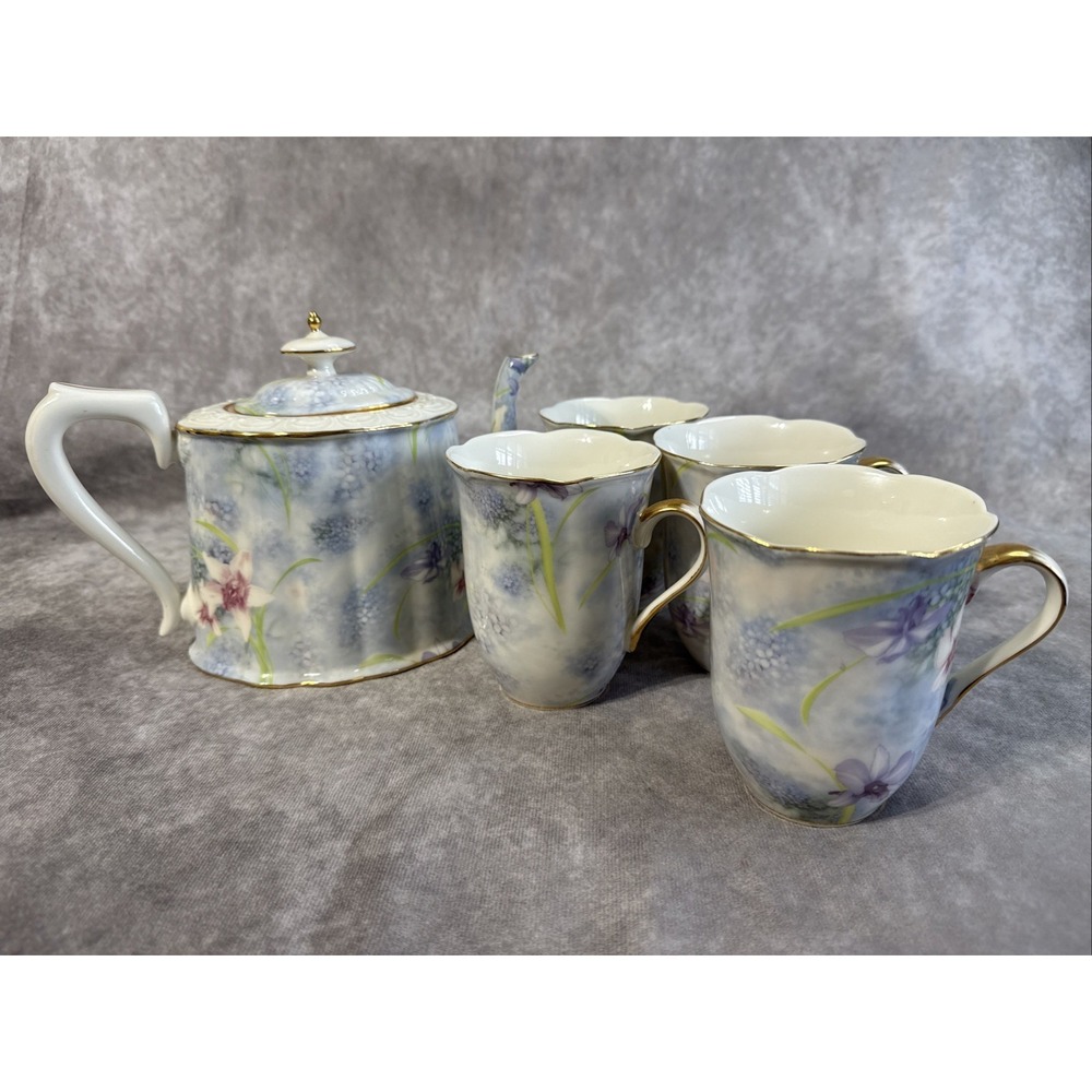 Burton + Burton Fine bone china demitasse set Laurel Valley pattern Gold Trim